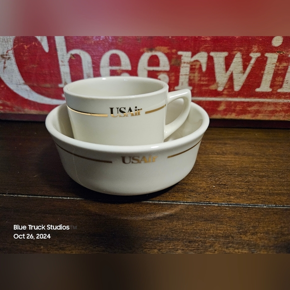 USAir Small Bowl Coffee Cup Set Mayer & Abco Vintage Airline Dishes - Picture 8 of 10